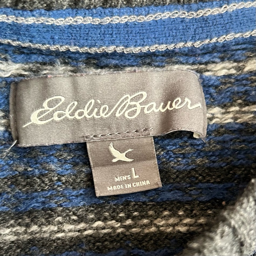 Eddie Bauer Men’s Fair Isle Wool Blend Crewneck Sweater- Blue/Gray - Large - Picture 8 of 10